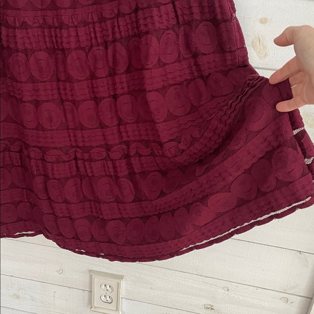 Sundance burgundy lace mid length lined A-Line Skirt women’s medium boho - Picture 6 of 11